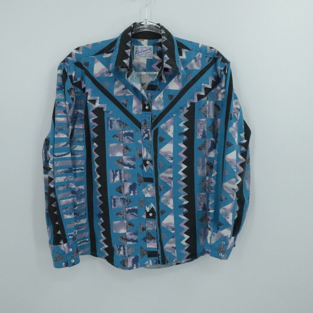 Rockmount Ranch Wear Shirt Wmoens M Blue Pearl Snap Retro‎ Western Cowgirl Rodeo